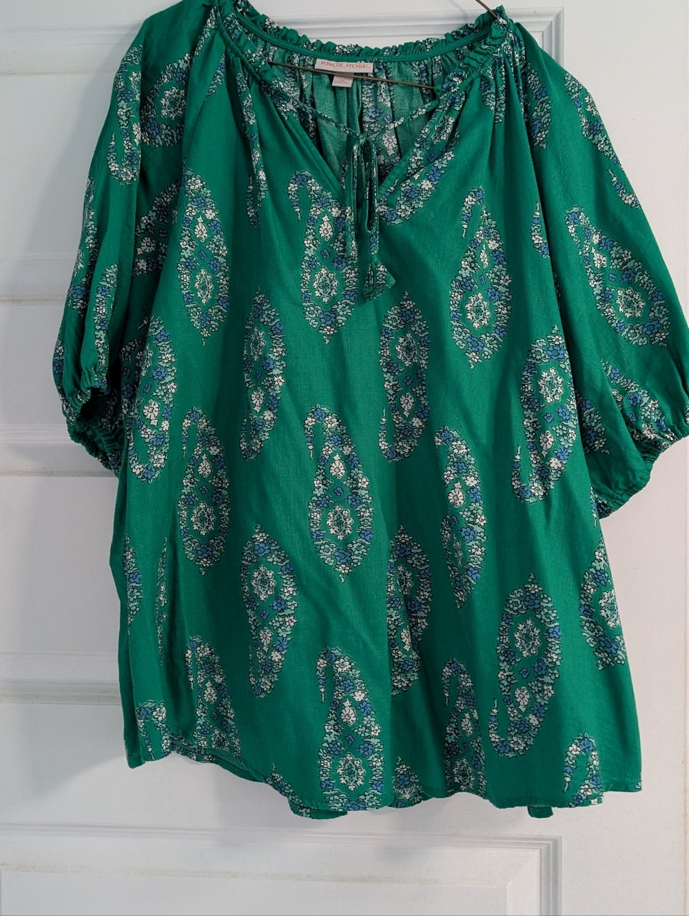 Knox Rose Green Paisley Peasant Tunic